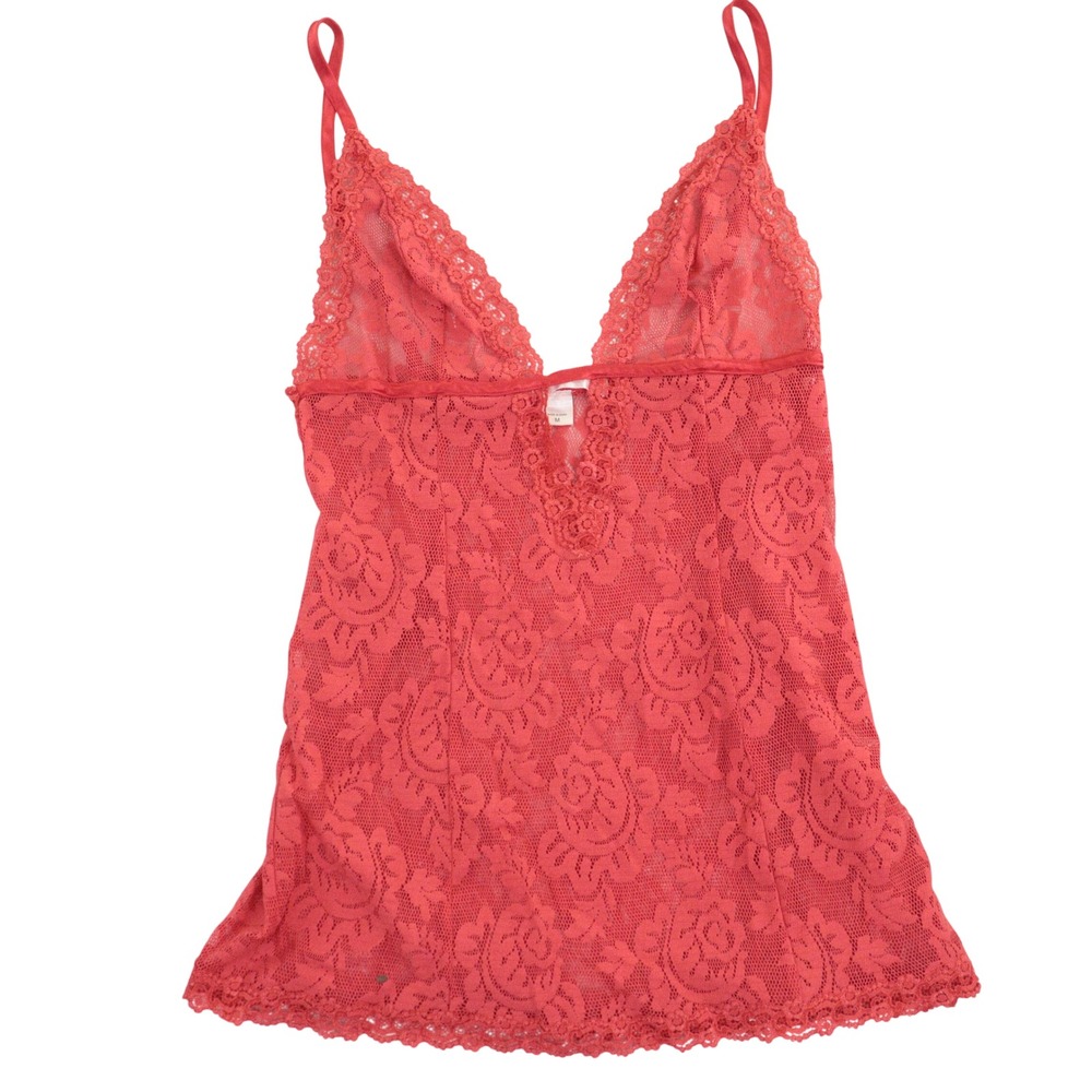 Victoria's Secret Slip Dress Lingerie Lace Floral Adjustable Straps Red Women M